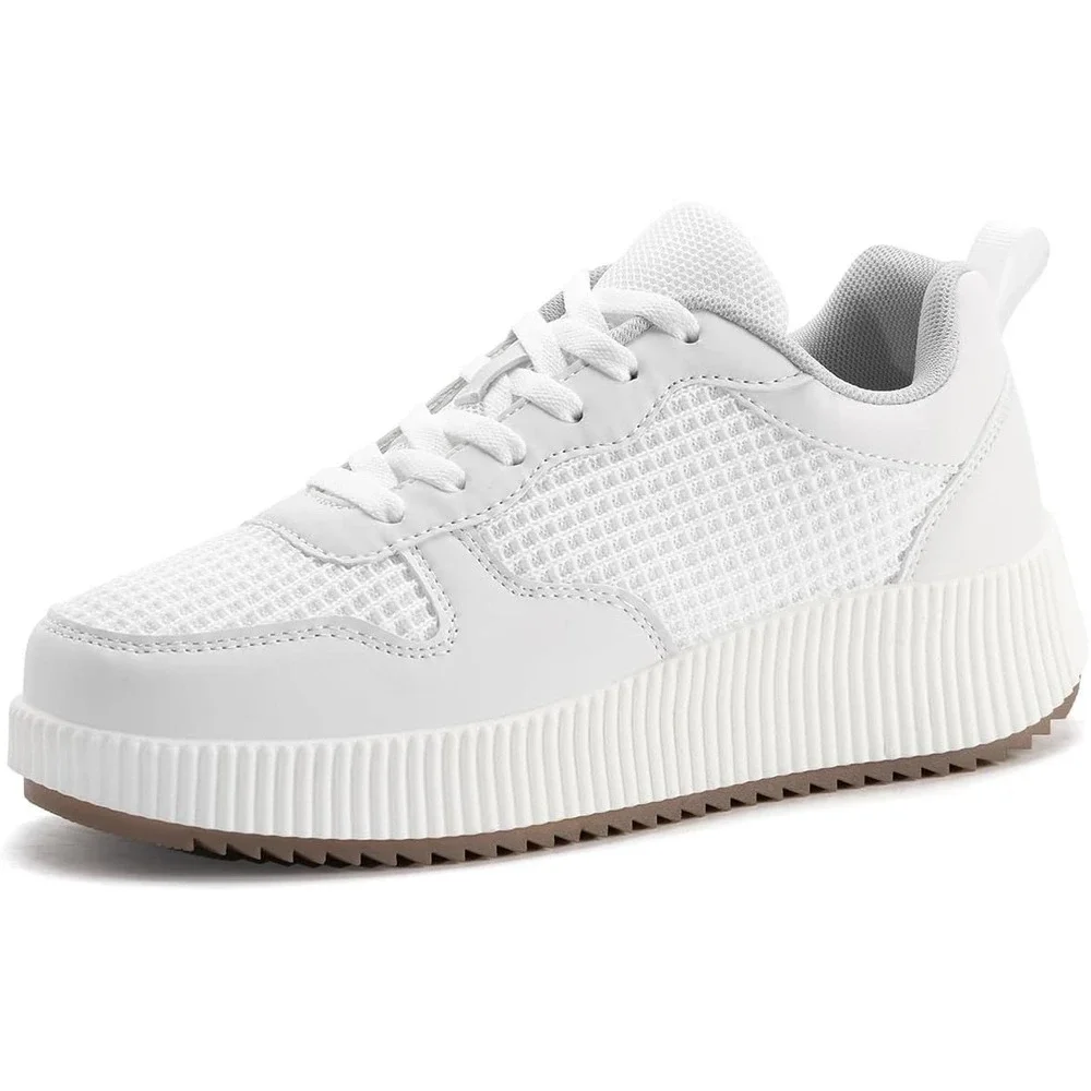 NIB Kyedoo Women Platform Walking Shoes White Mesh Sneaker Lace Up Sz 8